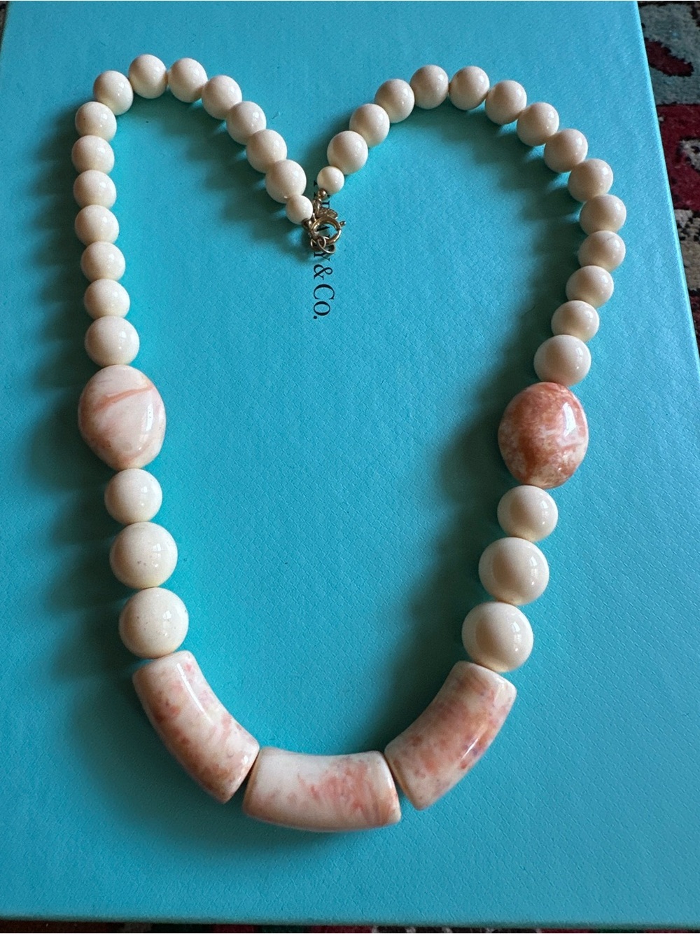 Vintage Cadoro Signed Angel Skin Coral  Stone Look Necklace